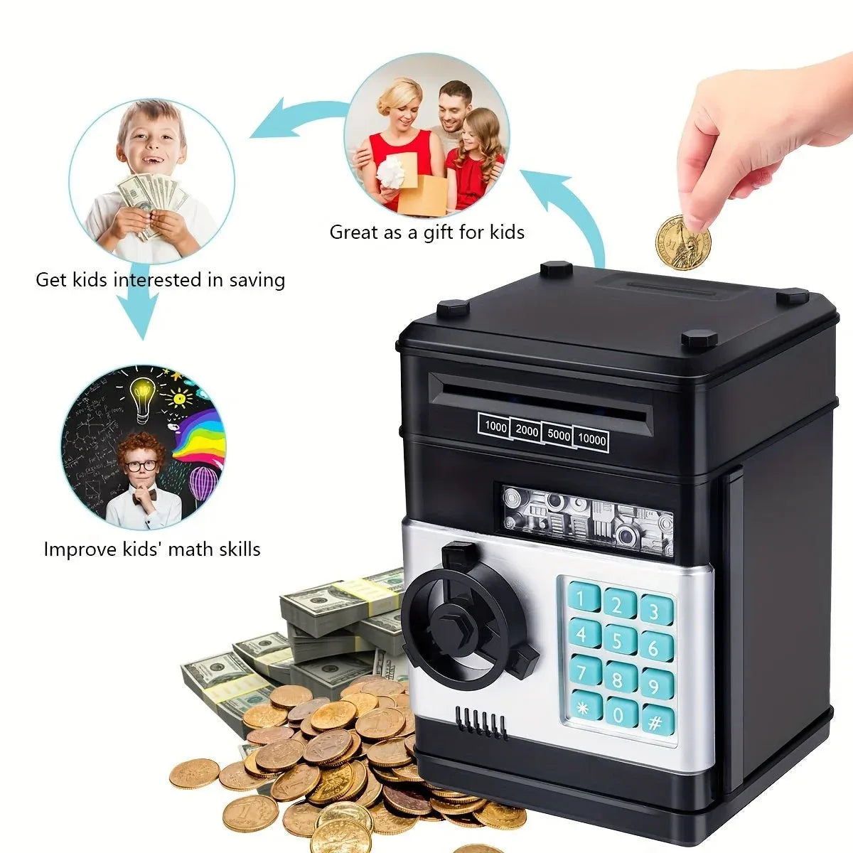 Kids Number Bank Coin and Bill Safe